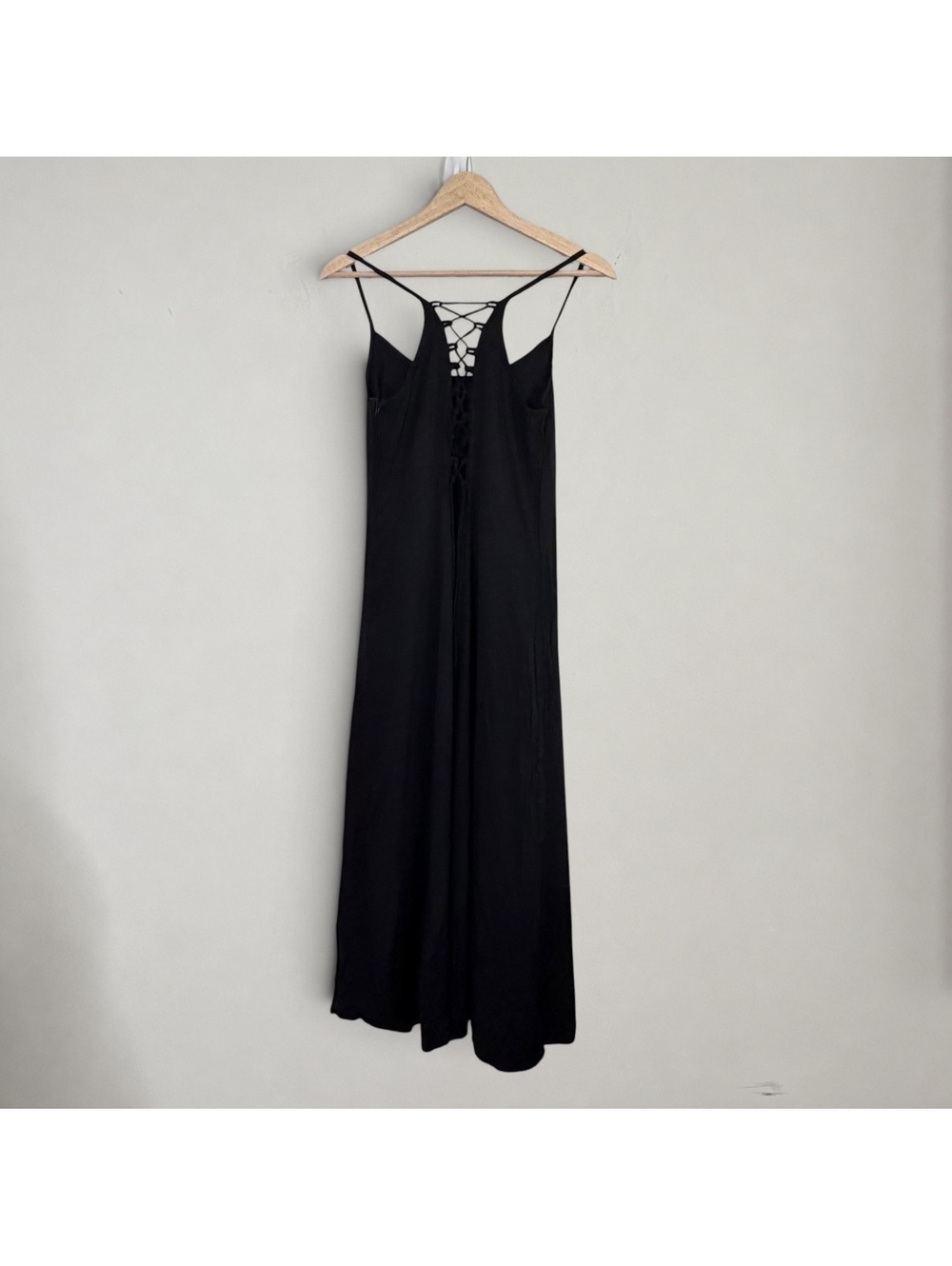 Y2K Black Maxi Slip Dress Lace Up Corset Back Strappy Gothic